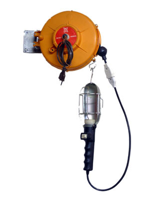 Cable reel box with inspection lamp extension